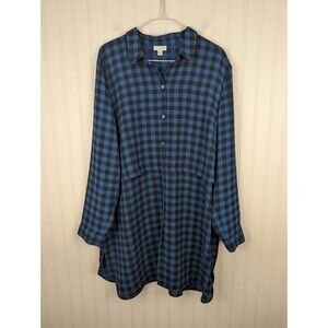 J. Jill Women's Layered Black & Blue Buffalo Plaid Long Tunic Shirt Top Dress XL